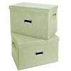Valease Large Linen Fabric Foldable Storage Bins with Removable Lid and Handles, Washable Storage Box Organizer Containers Baskets Cube with Cover for Bedroom,Office (Green, Small(2-Pack)) view 1