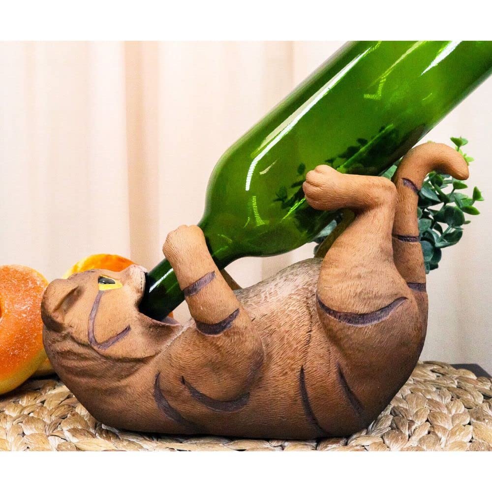 1 Pcs of Wet Your Whiskers Drinking Brown Striped Cat Wine Bottle Holder Figurine