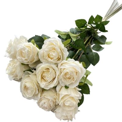 HXSCOO Artificial Flowers Burn Edge Simulation Bulgarian Rose Bouquet Wedding Party Fake Flower Office Garden Decor Silk Orange Roses (Color : Milk White)