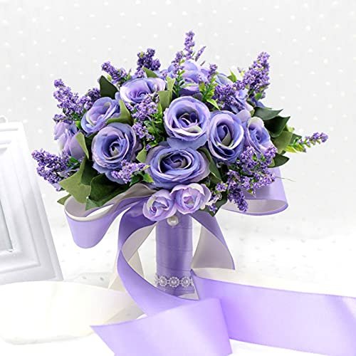 HXSCOO Arrival Bridal Bouquets Women Wedding Artificial Flower Bouquet Off White Handmade Flowers for Bridesmaid (Color : Purple)