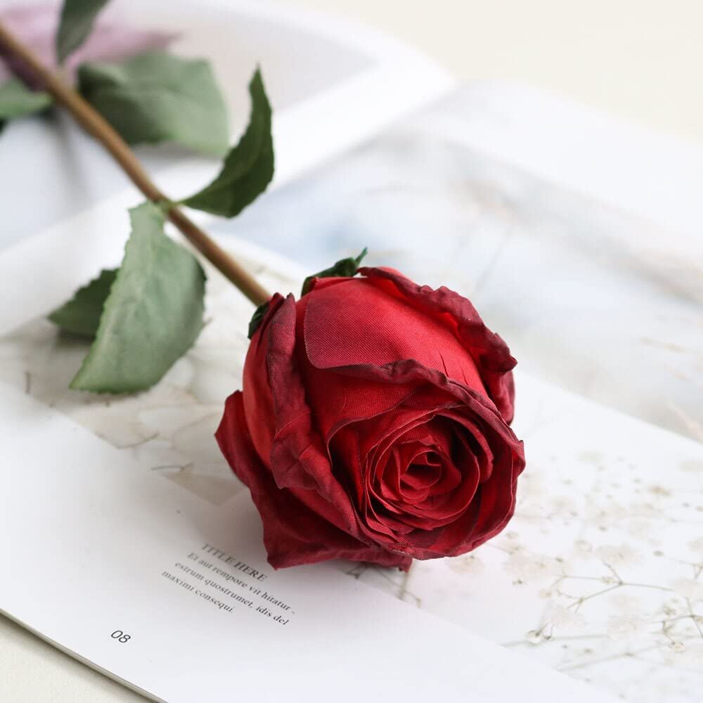 HXSCOO Fire Roasted Feel Moisturizing Rose Artificial Flower Wedding Props Flower Arrangement Fake Flower Bouquet Room Home Decoration (Color : Red)