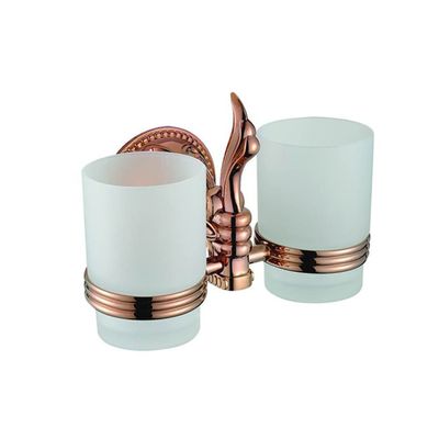 Rose Gold Wall-Mounted Clothes Hook Towel Rack Bar Toilet Brush Tissue Paper Holder Shower Soap Dispenser Bathroom Accessories,Double Cup Holder