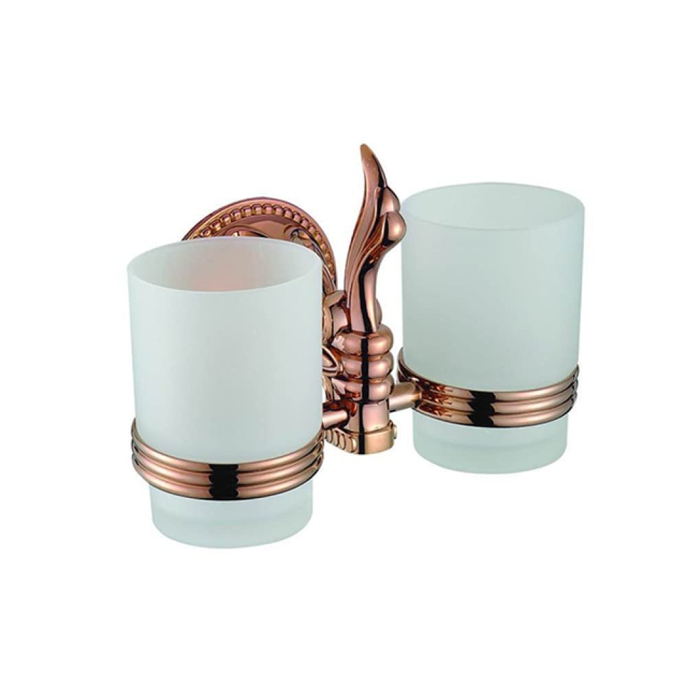 Rose Gold Wall-Mounted Clothes Hook Towel Rack Bar Toilet Brush Tissue Paper Holder Shower Soap Dispenser Bathroom Accessories,Double Cup Holder