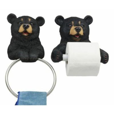 Black Bear Toilet Paper and Hand Towel Holder Set Bear Bathroom Decors