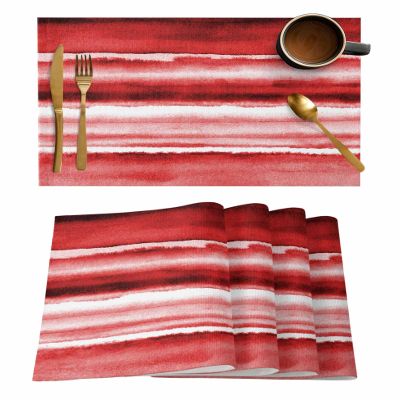 Ombre Red Placemats Set of 4, Watercolor Striped Modern Abstract Art Placemats for Dining Table Place Mats for Kitchen Table Waterproof Table Mats, Wipeable Dining Table Set