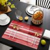 Ombre Red Placemats Set of 4, Watercolor Striped Modern Abstract Art Placemats for Dining Table Place Mats for Kitchen Table Waterproof Table Mats, Wipeable Dining Table Set view 3