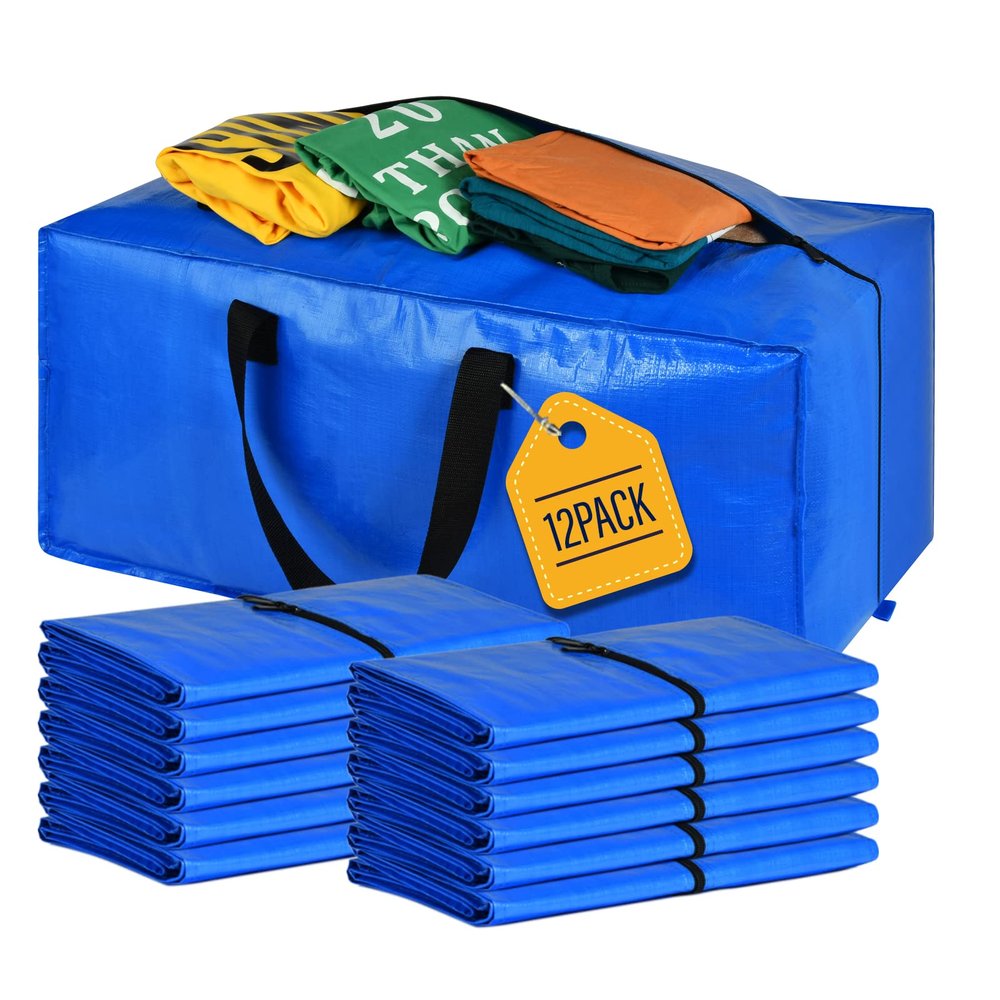 Moving Bags, Storage Totes, Extra Large Storage Bags for Moving Supplies, College Dorm Essentials, Bedroom Closet, Packing Bags with Backpack Handles Zipper Compatible with IKEA Frakta Cart12 Pack
