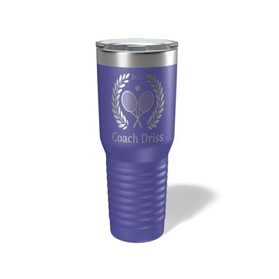 Alterd Industries Tennis Coach Gift - insulated tumbler with lid, travel coffee mug, personalized stainless steel cups, 20 oz tumbler (Tennis Wreath, Purple, 30oz Tumbler)