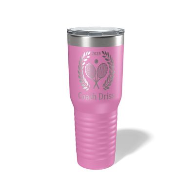Alterd Industries Tennis Coach Gift - insulated tumbler with lid, travel coffee mug, personalized stainless steel cups, 20 oz tumbler (Tennis Wreath, Lilac, 30oz Tumbler)