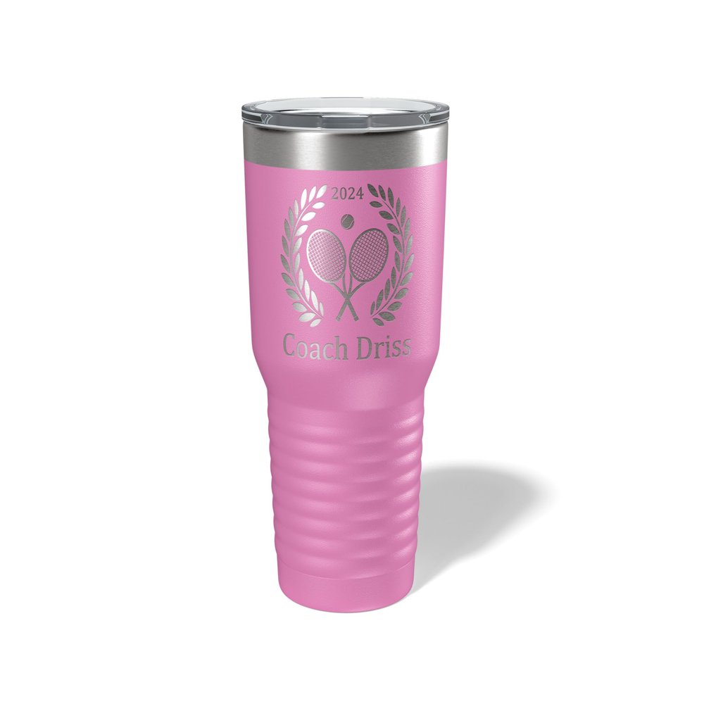 Alterd Industries Tennis Coach Gift - insulated tumbler with lid, travel coffee mug, personalized stainless steel cups, 20 oz tumbler (Tennis Wreath, Lilac, 30oz Tumbler)
