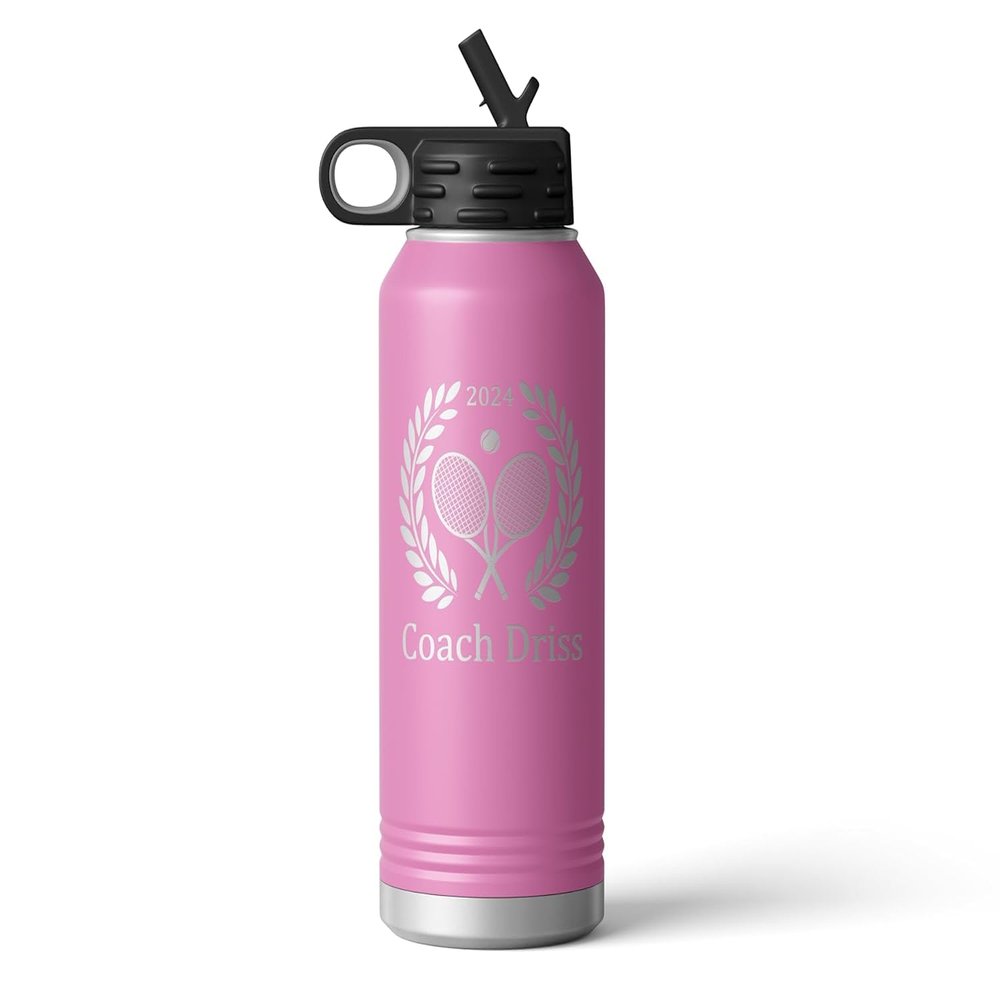 Alterd Industries Tennis Coach Gift - insulated tumbler with lid, travel coffee mug, personalized stainless steel cups, 20 oz tumbler (Tennis Wreath, Lilac, 32oz Water Bottle)