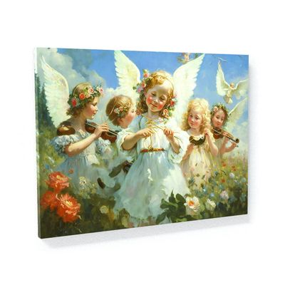 Sense Canvas Angel Art Joyful Angels Dancing 14 Canvas Art - Home Decor Wall Art Print Poster Painting Small 16x12 / 0.75"