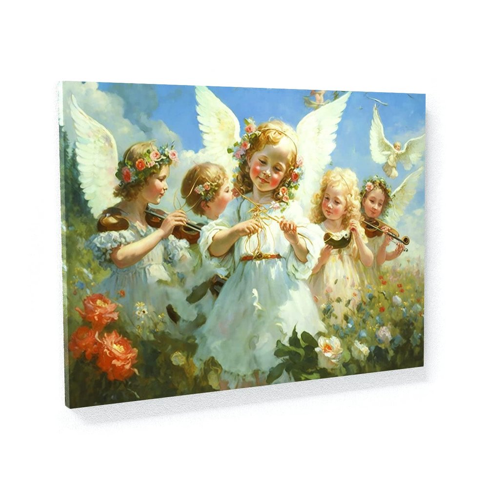 Sense Canvas Angel Art Joyful Angels Dancing 14 Canvas Art - Home Decor Wall Art Print Poster Painting Small 16x12 / 0.75"