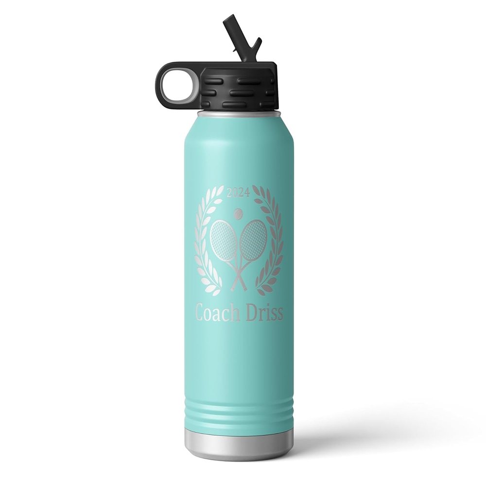 Alterd Industries Tennis Coach Gift - insulated tumbler with lid, travel coffee mug, personalized stainless steel cups, 20 oz tumbler (Tennis Wreath, Mint, 32oz Water Bottle)