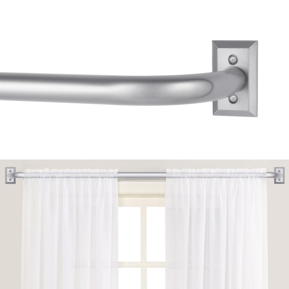TANGWIN Silver Wrap Around Curtain Rods 48 to 90 In:Blackout Heavy Duty Adjustable Window Curtain Rod Room Darkening,1 Inch Modern Industrial Curved French Return Metal Drapery Rod Easy Install,Nickel