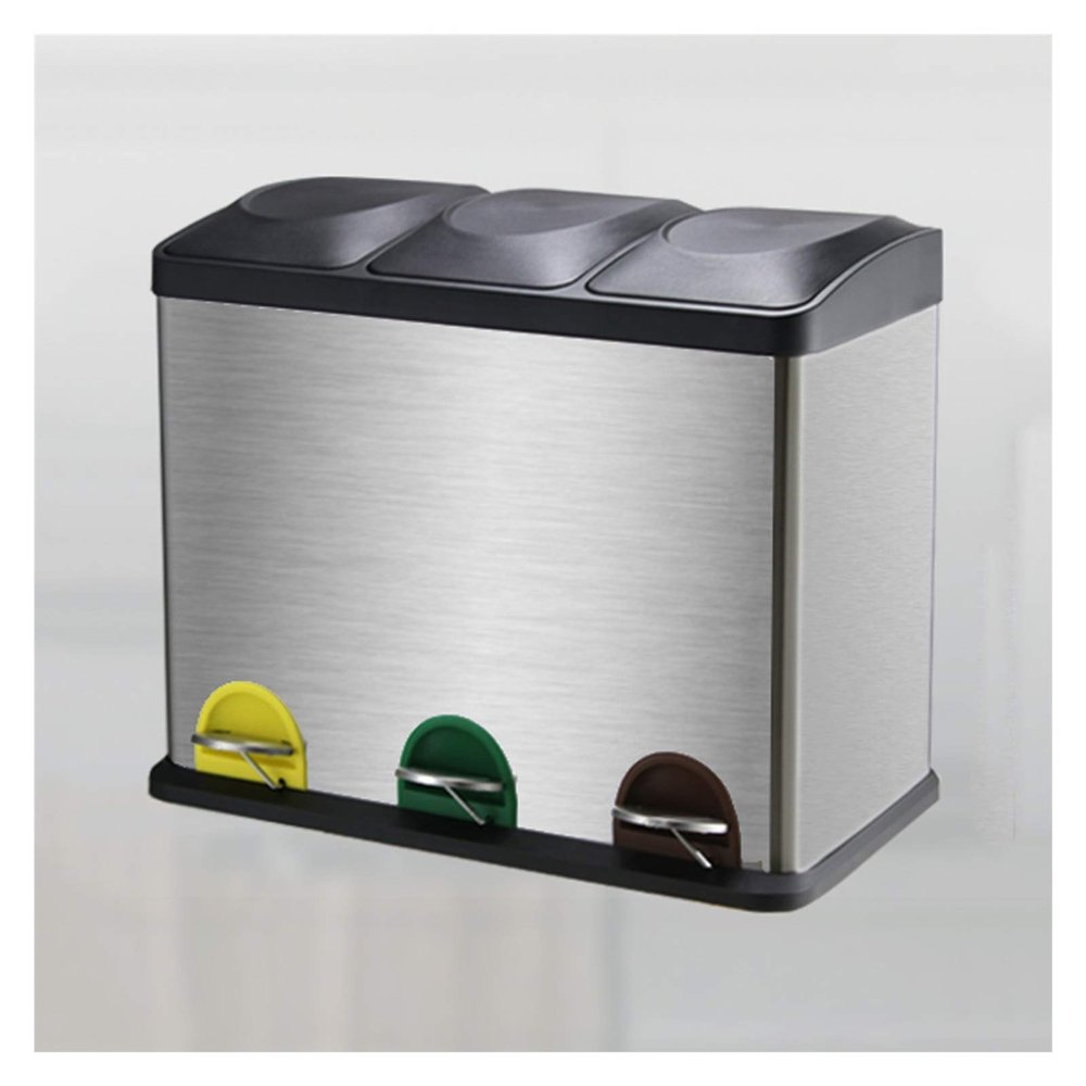 Wastepaper Basket Foot-Operated Trash Can with Lid Large Capacity Stainless Steel Trash Can Household Kitchen Dry and Wet Garbage Classification Garbage Bin Garbage Can (Size : Silver-45L)