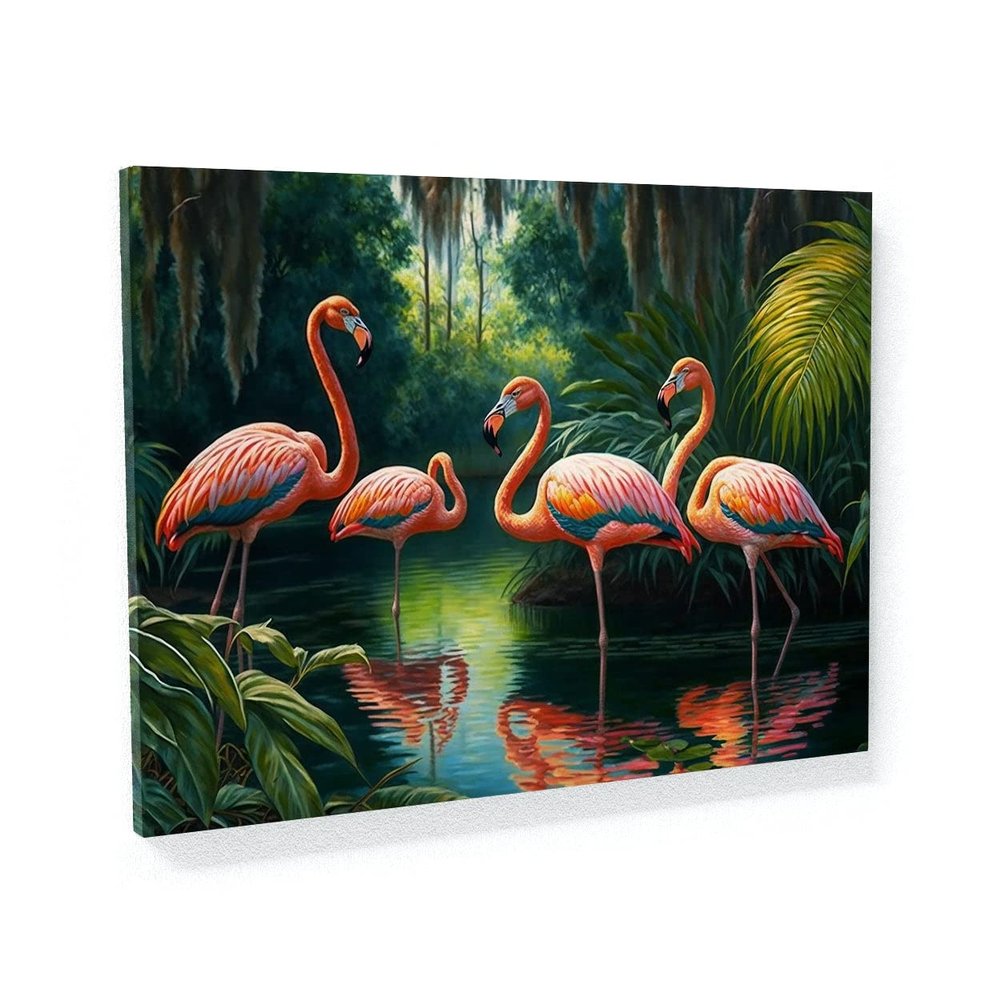 Sense Canvas Flamingo Vibrant Tropical 2 Canvas Art - Home Decor Wall Art Print Poster Painting Small 16x12 / 0.75"