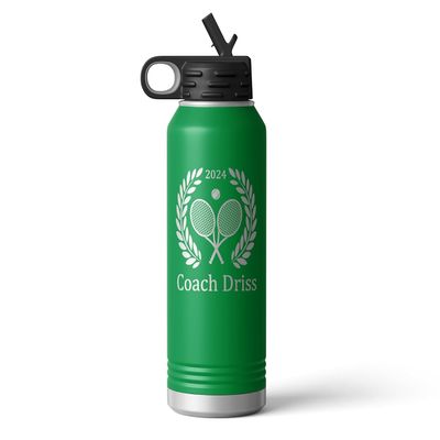 Alterd Industries Tennis Coach Gift - insulated tumbler with lid, travel coffee mug, personalized stainless steel cups, 20 oz tumbler (Tennis Wreath, Green, 32oz Water Bottle)