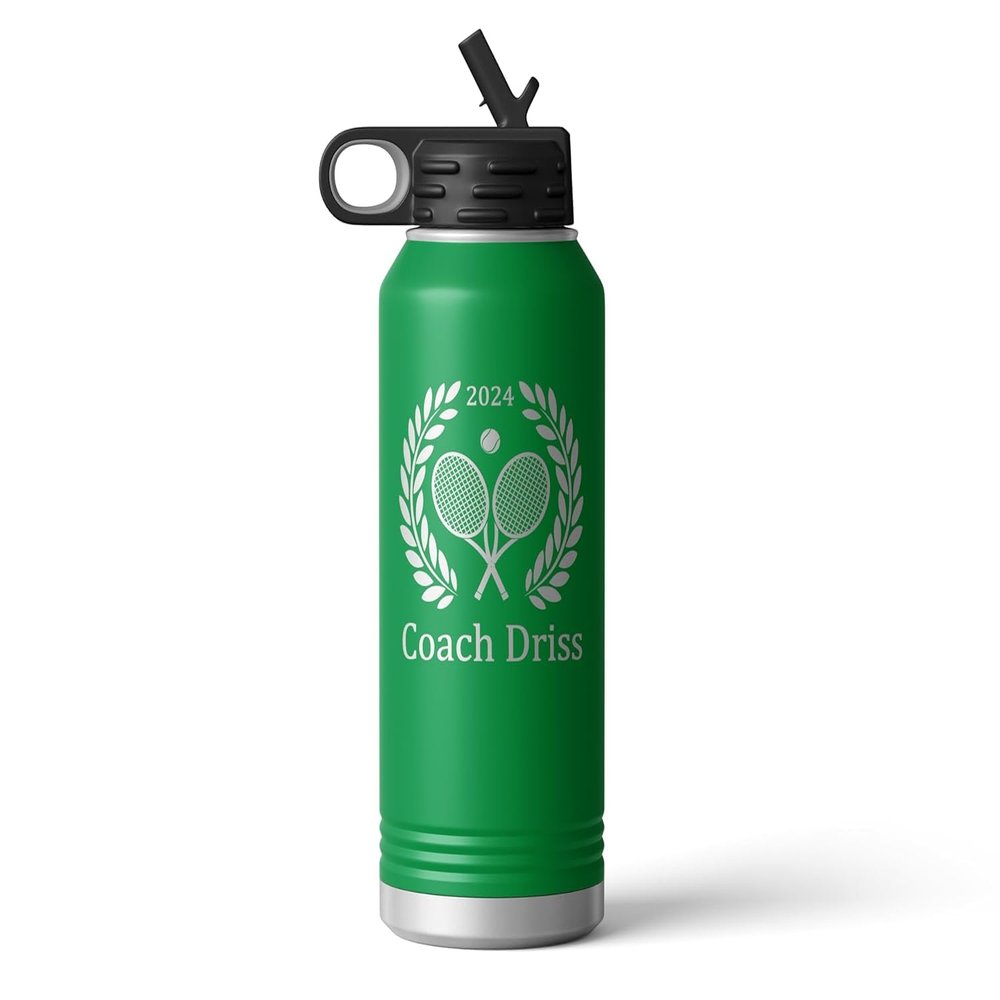 Alterd Industries Tennis Coach Gift - insulated tumbler with lid, travel coffee mug, personalized stainless steel cups, 20 oz tumbler (Tennis Wreath, Green, 32oz Water Bottle)
