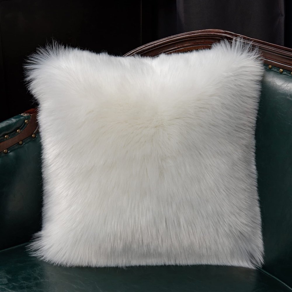 Lifup 1 Pack Soft Fluffy Faux Fur Decorative Throw Pillow Cover, Cozy Cushion Case for Couch Sofa Bed Bedroom Car Living Room Single Side Faux Fur White 20 x 20