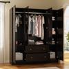 AIEGLE 4 Doors Wardrobe Armoire with Mirror, 63" Wide Large Freestanding Armoire Wardrobe Closet with Drawers, Shelves & Hanging Rods, Bedroom Clothes Storage Cabinet Organizer, Black Brown view 3