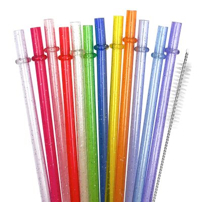 12Pcs Reusable Plastic Straws Colorful Plastic Straws, 11 Inch Long Hard Cup Drinking Straw with Cleaning Brush-12 Colors