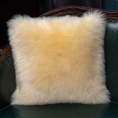 Lifup 1 Pack Soft Fluffy Faux Fur Decorative Throw Pillow Cover, Cozy Cushion Case for Couch Sofa Bed Bedroom Car Living Room Both Sides Faux Fur Beige 16 x 16