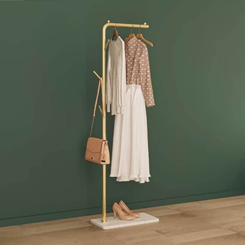 IMPREC Bedroom Coat HangerModern Vertical Coat Hanger Freestanding Entry Hanger L-Shaped Home Hanger for Jackets Coats Hats Clothes (Color : Gold-A)