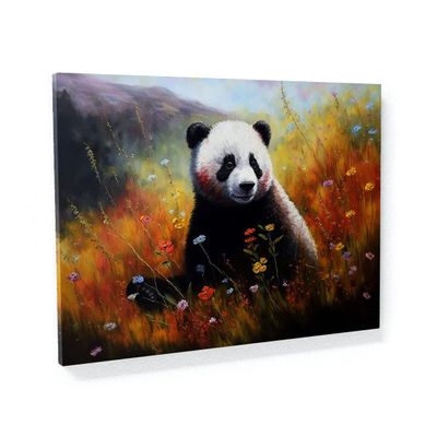 Sense Canvas Panda Meadow Flowers 16 Canvas Art - Home Decor Wall Art Print Poster Painting Small 16x12 / 1.5"