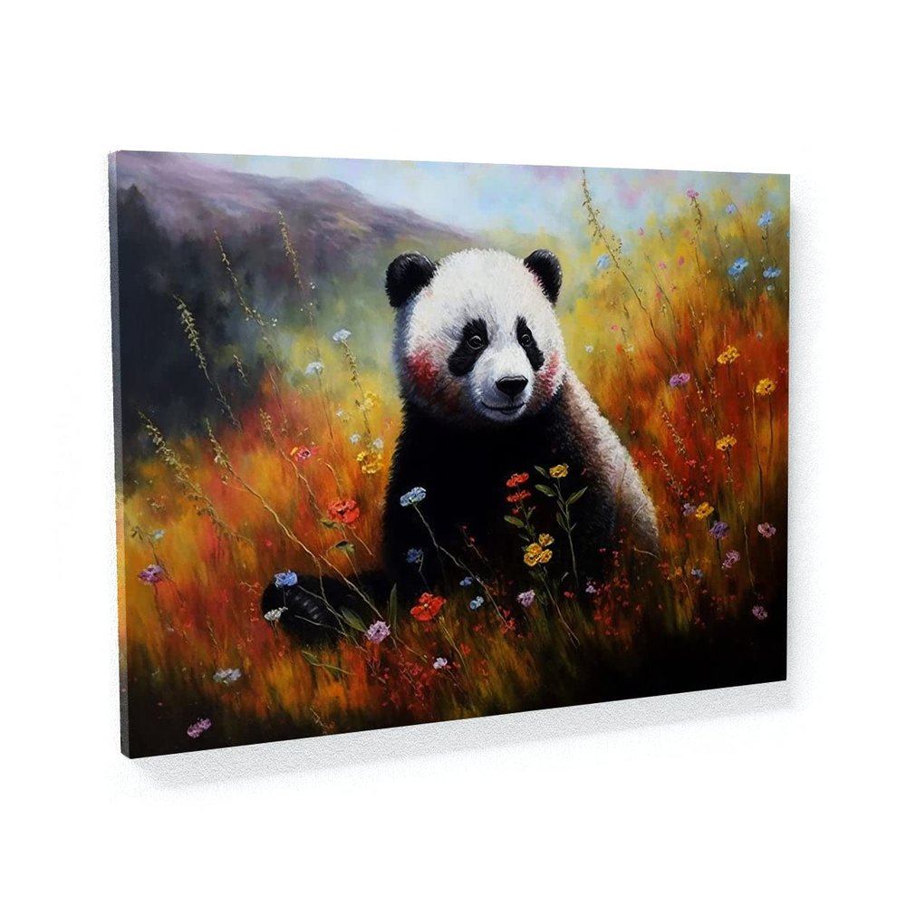Sense Canvas Panda Meadow Flowers 16 Canvas Art - Home Decor Wall Art Print Poster Painting Small 16x12 / 1.5"