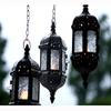 2PCS Moroccan Decorative Candle Lantern Metal Hanging Tealight Candlestick Holder Glass Indoor Outdoor LED Flameless Candle Holder 13.8 inches Chain (Black) view 2