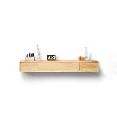 LAKIQ Solid Wood Floating TV Stand Shelf with Drawers and Door Wall Mounted Entertainment Center Media Console Wooden Wall Mounted TV Cabinet with Doors for Living Room (Wood Color,47"L x 9.5"W x 8"H)