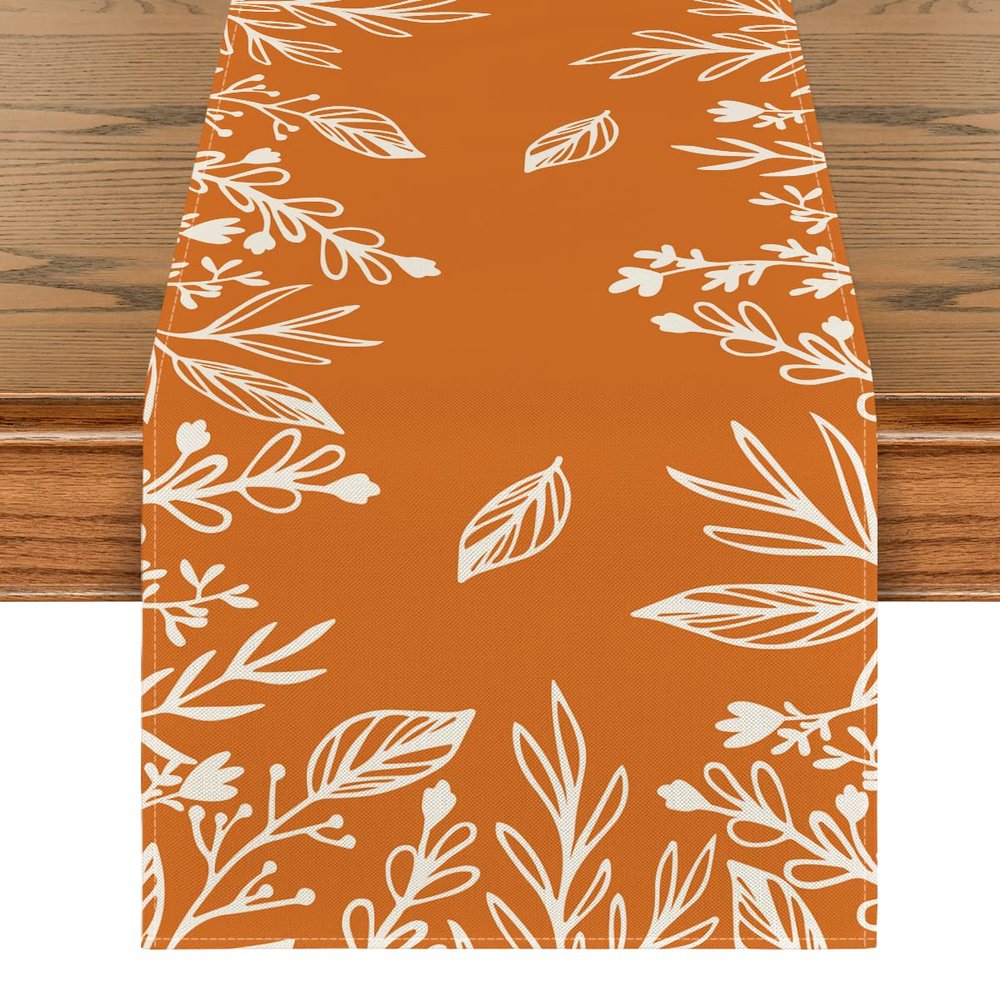 Artoid Mode Orange Floral Fall Table Runner, Seasonal Autumn Kitchen Dining Table Decoration for Home Party Decor 13x108 Inch
