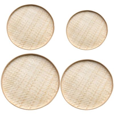 Beavorty 4pcs Storage Plate Handwoven Decorative Dustpan for Painting Organizing Natural Craft Excellent Weaving Workmanship for Home Decor and Storage