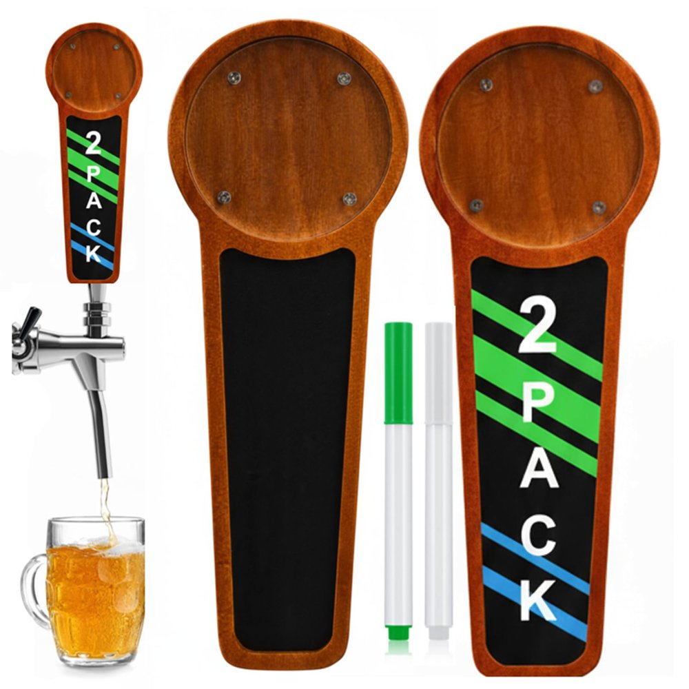 Queekay 2 Pcs Wooden Chalkboard Beer Tap Handles with Chalk Markers, Round