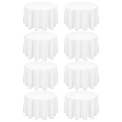 8 Pack White Round Tablecloth 70 Inch Circle Polyester Table Cloth, Washable Fabric Stain and Wrinkle Resistant Table Cover Round Tableclothes for Wedding Parties Banquet Reception Gift