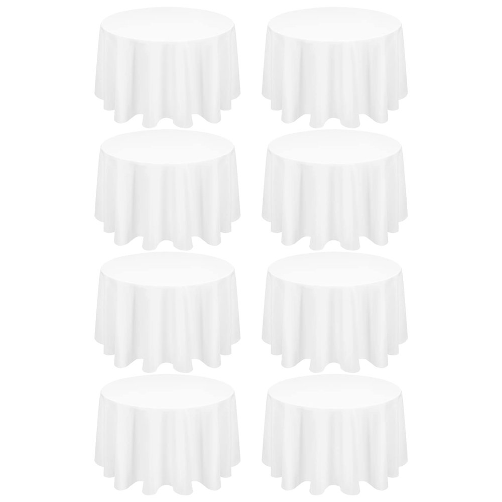 8 Pack White Round Tablecloth 70 Inch Circle Polyester Table Cloth, Washable Fabric Stain and Wrinkle Resistant Table Cover Round Tableclothes for Wedding Parties Banquet Reception Gift