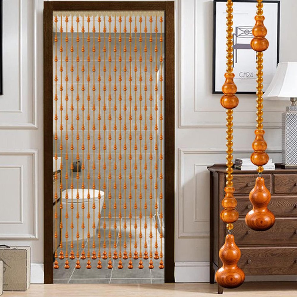 ZARBAILRE Wood and Bamboo Beaded Curtain 3132inch, Natural Wooden Bead String Door Curtain, Breathable Door Way Beaded Curtain Wood for Doorways Windows Divider