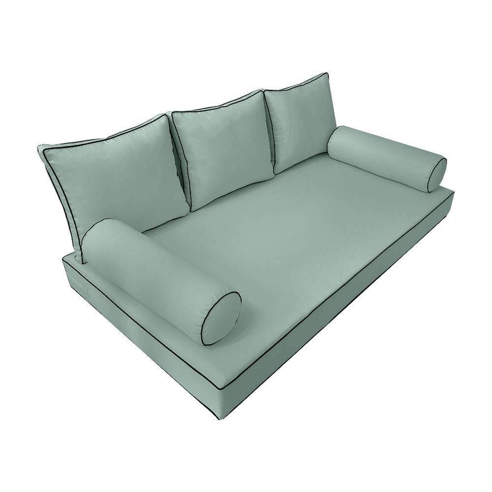 |SLIPCOVER ONLY|S3 Outdoor Daybed Mattress Bolster Backrest Cushion Covers Contrast Trim Twin AD002