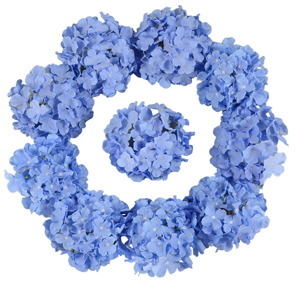 DH EYB 10 pcs Hydrangea Artificial Flowers, Silk Artificial Hydrangea Head with Stem Hydrangea for Bridal Wedding Baby Shower Home Party Decoration (Light Blue)