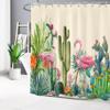 HVEST Cactus Shower Curtain for Bathroom, Tropical Succulent Plant and Pink Flamingo on Beige Shower Curtain with Hooks, 72X78 inches Green Botanical with Floral Shower Curtain Set Bathroom Decor view 1