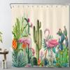 HVEST Cactus Shower Curtain for Bathroom, Tropical Succulent Plant and Pink Flamingo on Beige Shower Curtain with Hooks, 72X78 inches Green Botanical with Floral Shower Curtain Set Bathroom Decor view 2