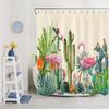 HVEST Cactus Shower Curtain for Bathroom, Tropical Succulent Plant and Pink Flamingo on Beige Shower Curtain with Hooks, 72X78 inches Green Botanical with Floral Shower Curtain Set Bathroom Decor view 3