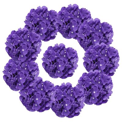 10 pcs Hydrangea Artificial Flowers, Silk Artificial Hydrangea Head with Stem Hydrangea for Bridal Wedding Baby Shower Home Party Decoration (Deep Purple)