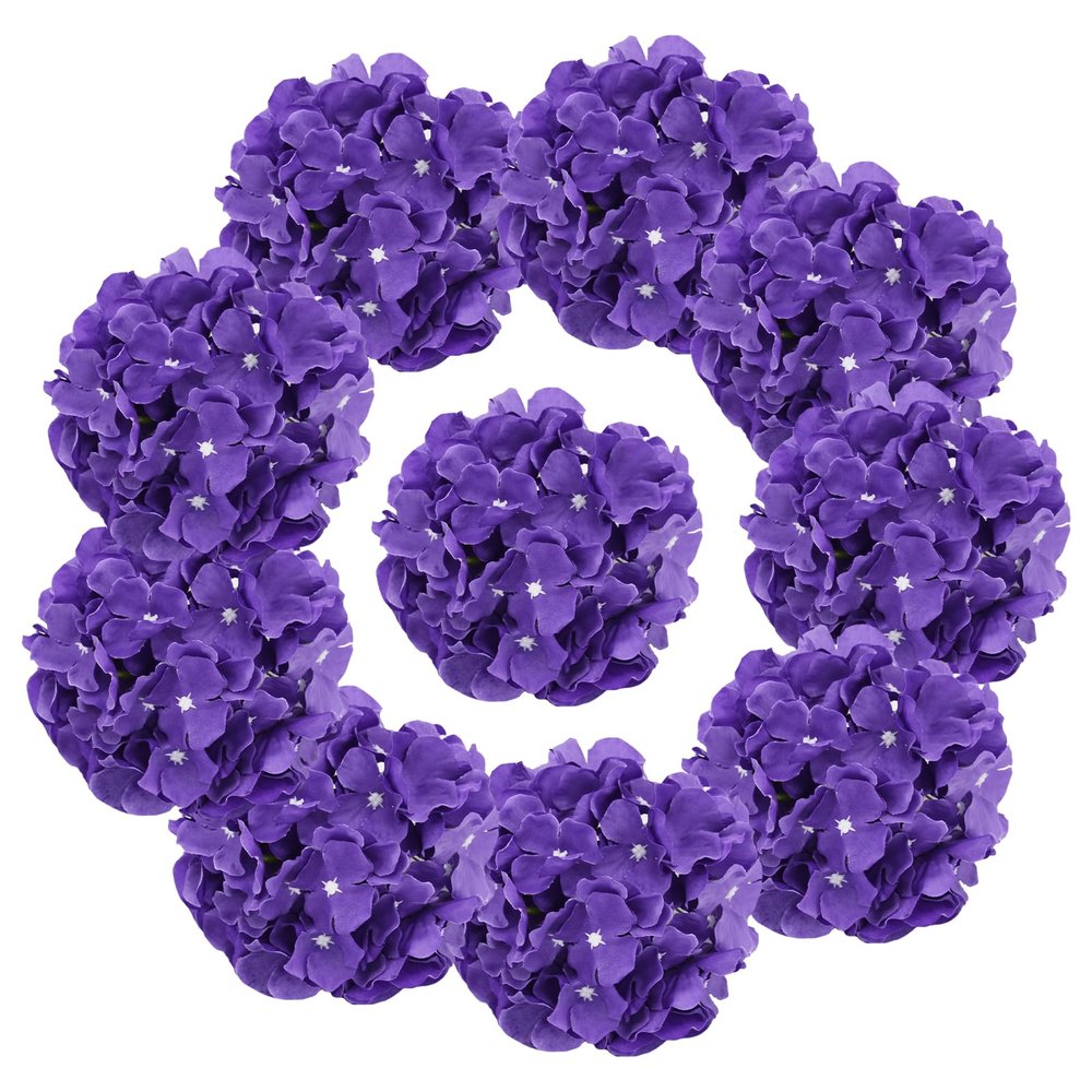 10 pcs Hydrangea Artificial Flowers, Silk Artificial Hydrangea Head with Stem Hydrangea for Bridal Wedding Baby Shower Home Party Decoration (Deep Purple)