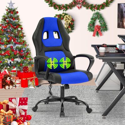 Gaming Chair Massage Office Chair Ergonomic Video Game Chairs Adjustable Reclining Computer Chair with Lumbar Support Armrest Headrest Task Rolling Swivel Chair Game Chair for Adult Teen, Blue