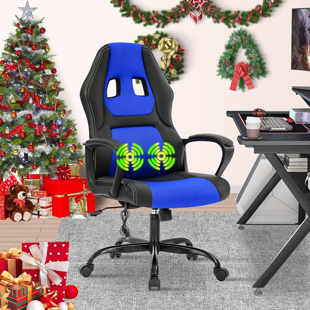 Gaming Chair Massage Office Chair Ergonomic Video Game Chairs Adjustable Reclining Computer Chair with Lumbar Support Armrest Headrest Task Rolling Swivel Chair Game Chair for Adult Teen, Blue