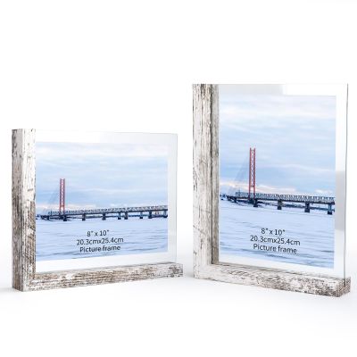 Lavezee 8x10 Picture Frames Set of 2, Double Sided Frame with Distressed White L Shaped Holder Stand for 8 by 10 Photo Art, Desktop or Tabletop Decor