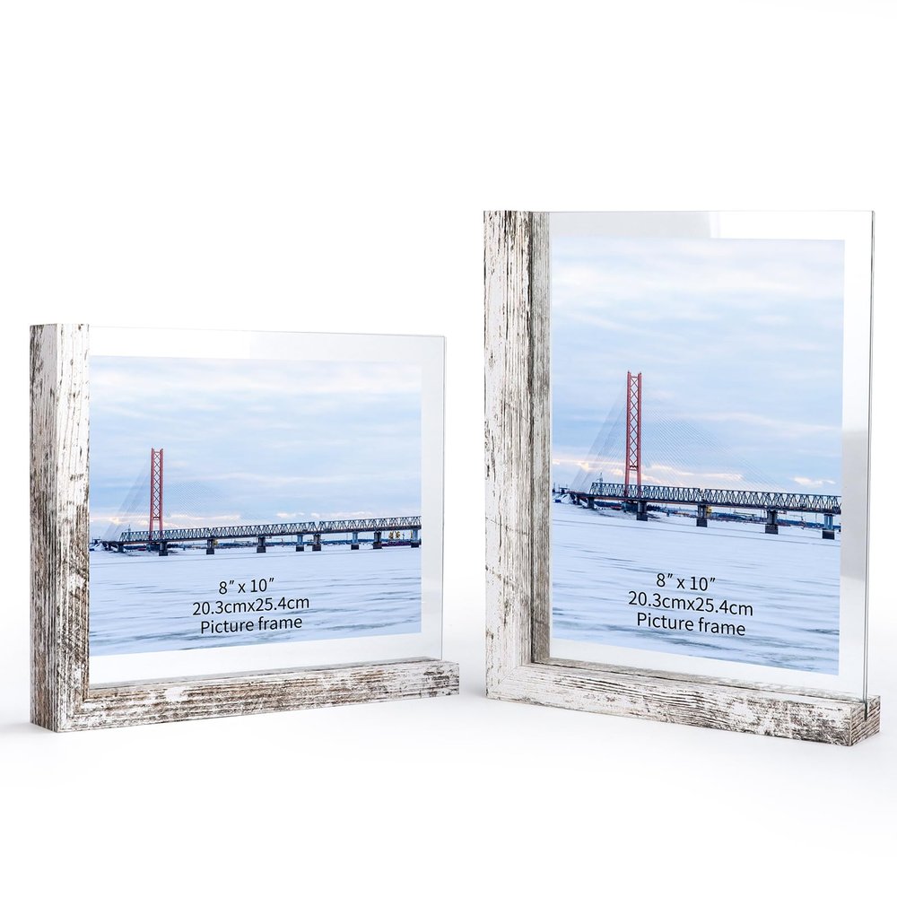 Lavezee 8x10 Picture Frames Set of 2, Double Sided Frame with Distressed White L Shaped Holder Stand for 8 by 10 Photo Art, Desktop or Tabletop Decor