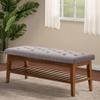 HUIMO Entryway Shoe Bench, End of Bed Bench,Upholstered Button-Tufted Bench for Kitchen, Fabric Ottoman Bench for Living Room, Padded Bench with Solid Wood Shelf,Grey view 3